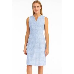 Leggiadro Women Size 6 Medium Blue Abstract V Neck Sleeveless Knee Length Dress